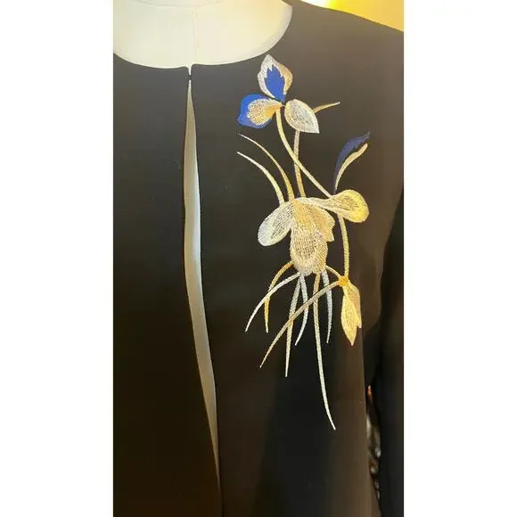 Tahari ASL Black Floral Embroidered Crepe Jacket 12 - Picture 5 of 12